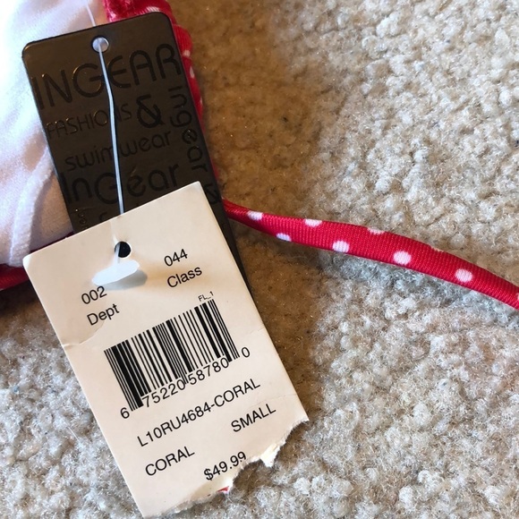 NWT Ingear coral bikini top sz S polka dot ruffles - Picture 8 of 9